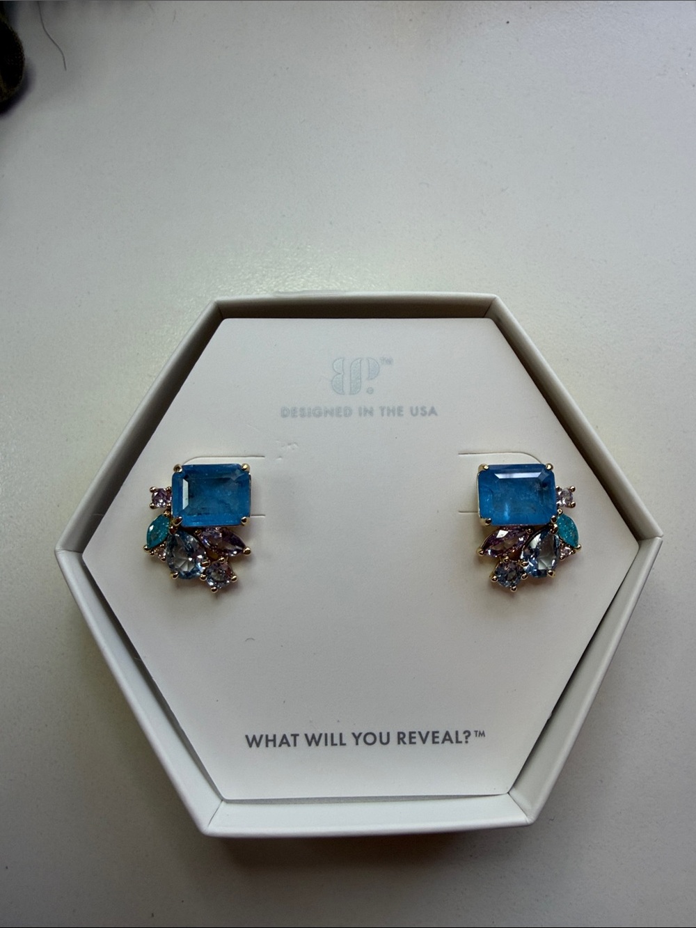 Blue Crystal Cluster Stud Earrings - Designed in the USA